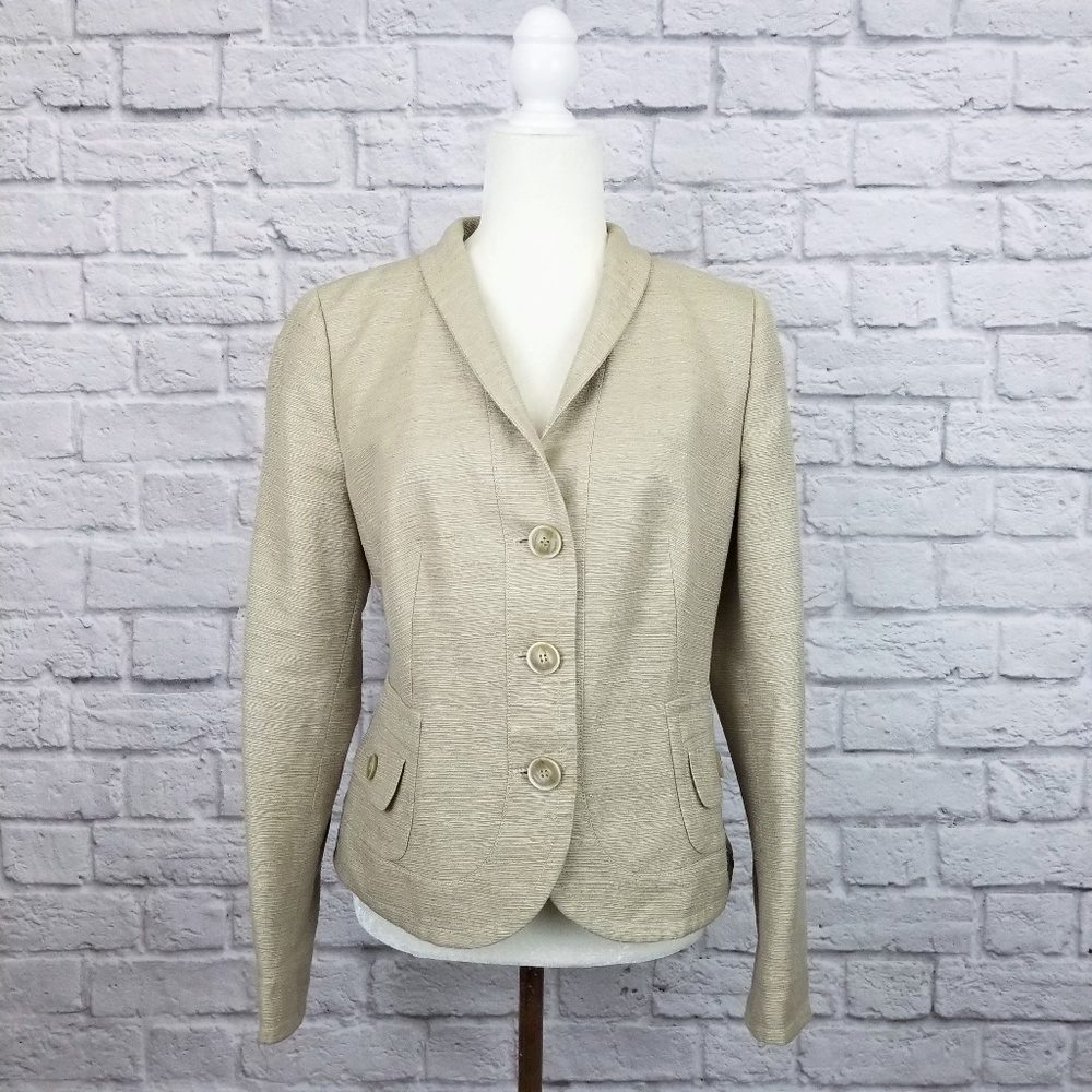 Akris Punto light tan silk 3 button side pockets blazer women's size 10 - Picture 2 of 9